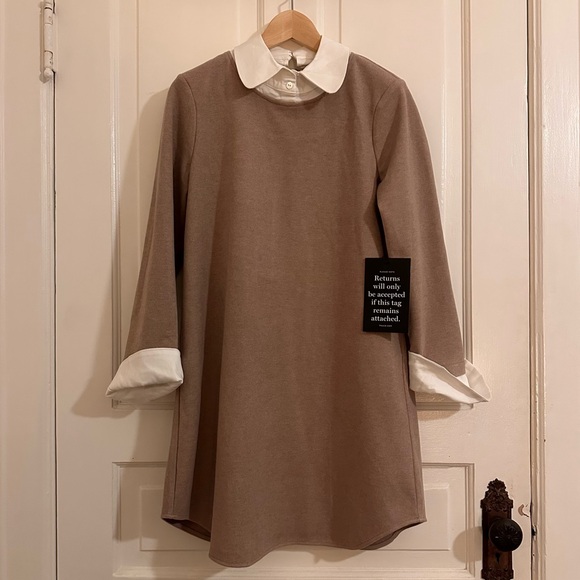Tuckernuck Dakota Sandwhisp Tan Collared Long Sleeve Shift Dress Size Medium NWT - Picture 3 of 8